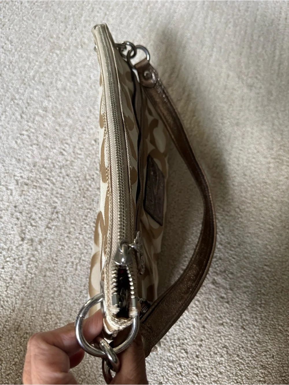 Coach Poppy Tan and Cream Signature Canvas Shoulder Bag Y2K era/style
